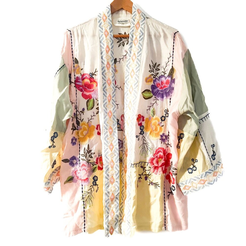 Paparazzi vintage embroidered kimono johnny style floral size Large/ Extra Large - Picture 5 of 10
